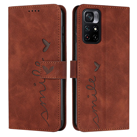 Custodia Portafoglio In Pelle Cover con Supporto Y03X per Xiaomi Redmi Note 11 5G Marrone