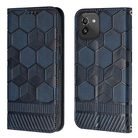 Custodia Portafoglio In Pelle Cover con Supporto Y04B per Samsung Galaxy A03 Blu