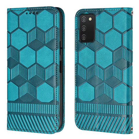 Custodia Portafoglio In Pelle Cover con Supporto Y04B per Samsung Galaxy M02s Ciano