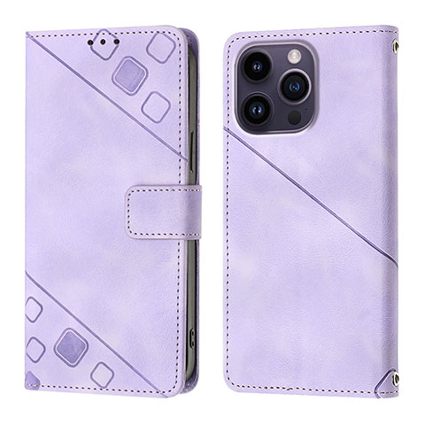 Custodia Portafoglio In Pelle Cover con Supporto Y05B per Apple iPhone 15 Pro Viola