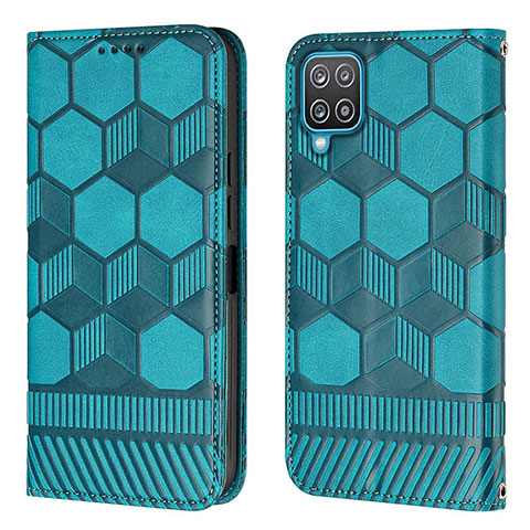 Custodia Portafoglio In Pelle Cover con Supporto Y05B per Samsung Galaxy A12 Ciano