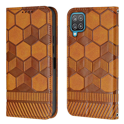 Custodia Portafoglio In Pelle Cover con Supporto Y05B per Samsung Galaxy M12 Marrone Chiaro