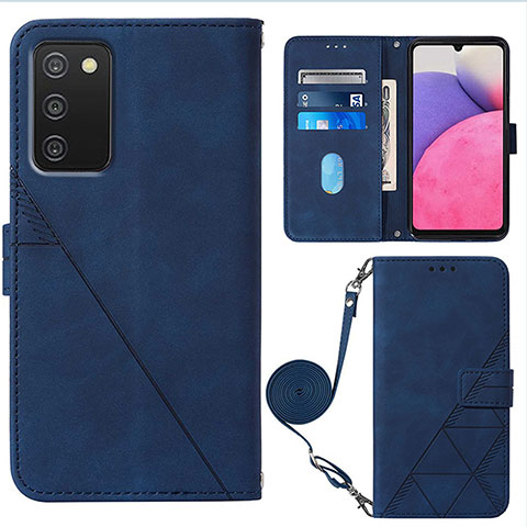 Custodia Portafoglio In Pelle Cover con Supporto Y07B per Samsung Galaxy A02s Blu