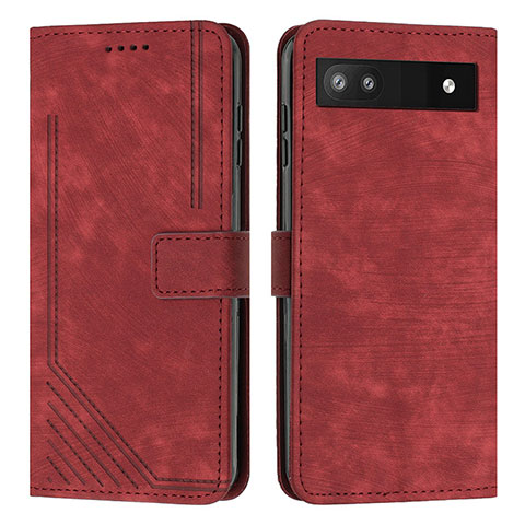 Custodia Portafoglio In Pelle Cover con Supporto Y07X per Google Pixel 6a 5G Rosso