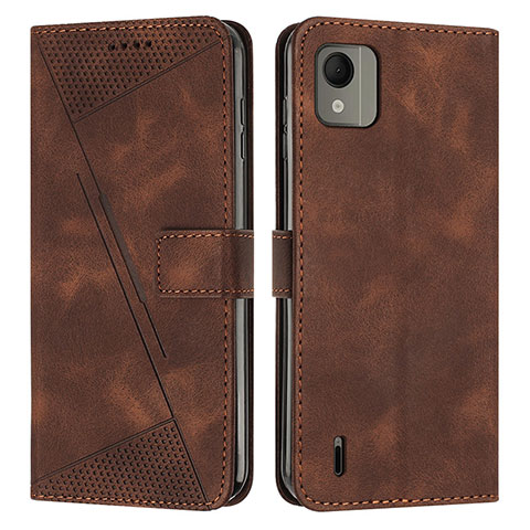 Custodia Portafoglio In Pelle Cover con Supporto Y07X per Nokia C110 Marrone