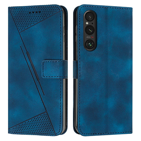 Custodia Portafoglio In Pelle Cover con Supporto Y07X per Sony Xperia 1 V Blu