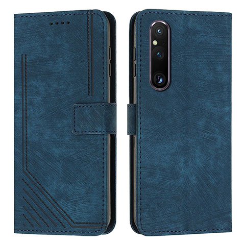 Custodia Portafoglio In Pelle Cover con Supporto Y08X per Sony Xperia 1 V Blu