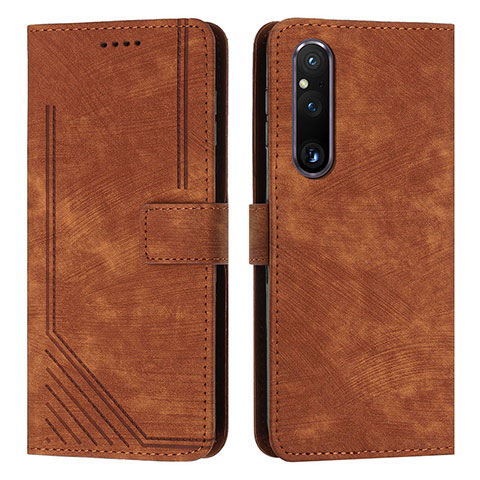 Custodia Portafoglio In Pelle Cover con Supporto Y08X per Sony Xperia 1 V Marrone