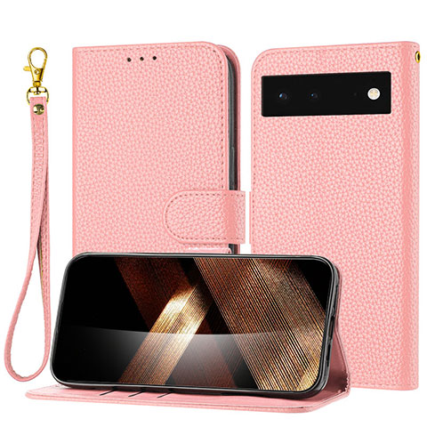 Custodia Portafoglio In Pelle Cover con Supporto Y09X per Google Pixel 6 5G Oro Rosa