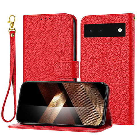 Custodia Portafoglio In Pelle Cover con Supporto Y09X per Google Pixel 6 5G Rosso