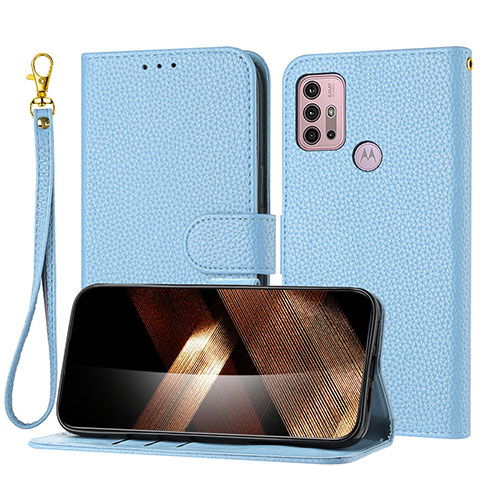 Custodia Portafoglio In Pelle Cover con Supporto Y09X per Motorola Moto G10 Blu