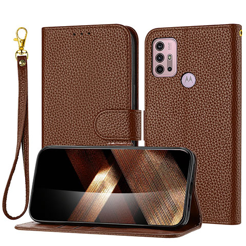 Custodia Portafoglio In Pelle Cover con Supporto Y09X per Motorola Moto G10 Marrone