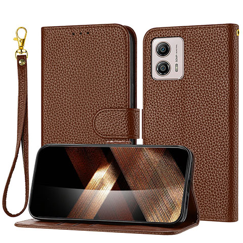 Custodia Portafoglio In Pelle Cover con Supporto Y09X per Motorola Moto G53y 5G Marrone