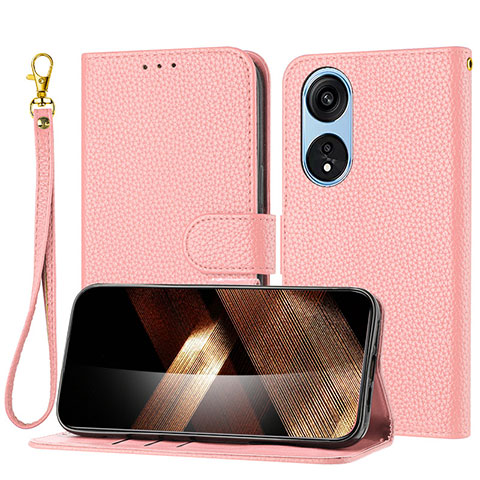 Custodia Portafoglio In Pelle Cover con Supporto Y09X per Oppo A17 Oro Rosa