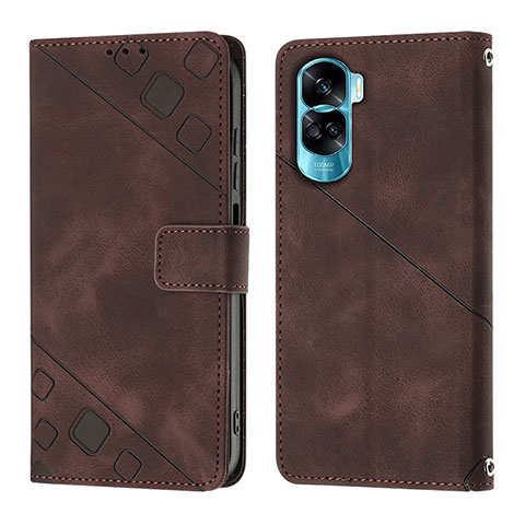 Custodia Portafoglio In Pelle Cover con Supporto YB1 per Huawei Honor 90 Lite 5G Marrone