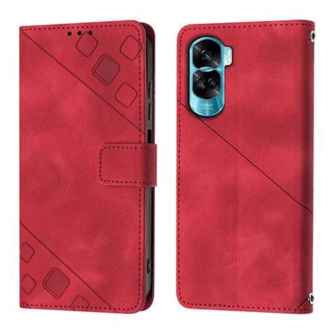 Custodia Portafoglio In Pelle Cover con Supporto YB1 per Huawei Honor 90 Lite 5G Rosso