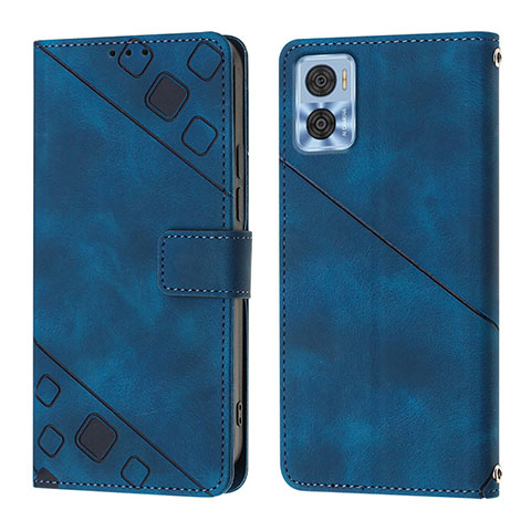 Custodia Portafoglio In Pelle Cover con Supporto YB1 per Motorola Moto E22 Blu