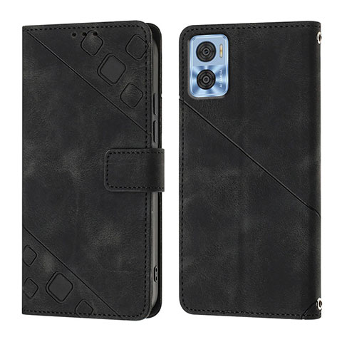 Custodia Portafoglio In Pelle Cover con Supporto YB1 per Motorola Moto E22 Nero