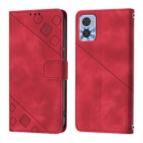 Custodia Portafoglio In Pelle Cover con Supporto YB1 per Motorola Moto E22 Rosso