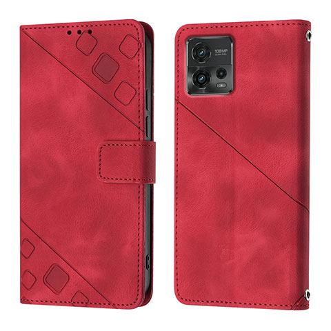 Custodia Portafoglio In Pelle Cover con Supporto YB1 per Motorola Moto G72 Rosso