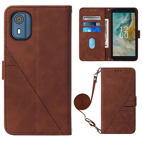 Custodia Portafoglio In Pelle Cover con Supporto YB1 per Nokia C02 Marrone