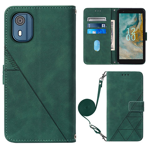 Custodia Portafoglio In Pelle Cover con Supporto YB1 per Nokia C02 Verde