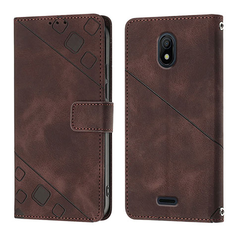 Custodia Portafoglio In Pelle Cover con Supporto YB1 per Nokia C100 Marrone