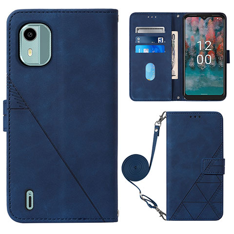 Custodia Portafoglio In Pelle Cover con Supporto YB1 per Nokia C12 Plus Blu