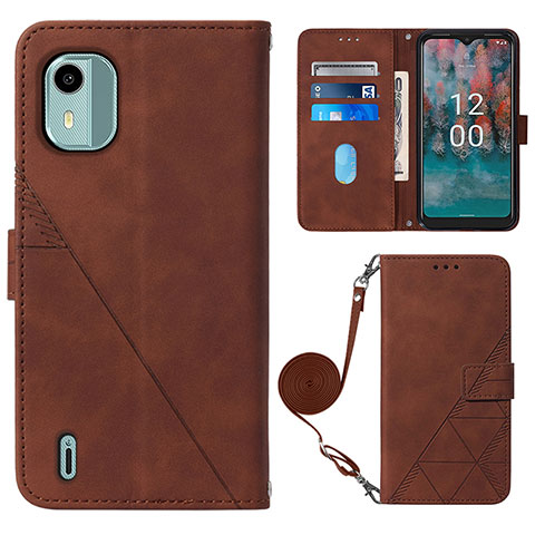 Custodia Portafoglio In Pelle Cover con Supporto YB1 per Nokia C12 Plus Marrone