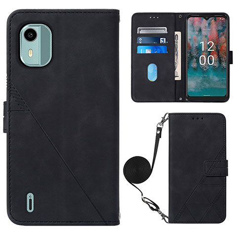 Custodia Portafoglio In Pelle Cover con Supporto YB1 per Nokia C12 Plus Nero