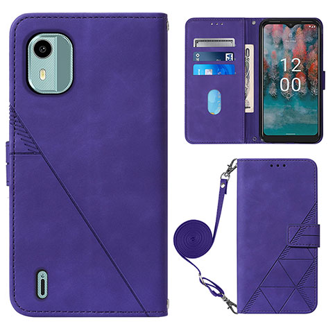 Custodia Portafoglio In Pelle Cover con Supporto YB1 per Nokia C12 Viola