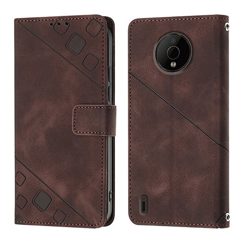 Custodia Portafoglio In Pelle Cover con Supporto YB1 per Nokia C200 Marrone