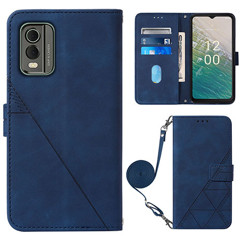 Custodia Portafoglio In Pelle Cover con Supporto YB1 per Nokia C210 Blu