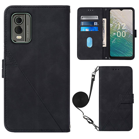 Custodia Portafoglio In Pelle Cover con Supporto YB1 per Nokia C210 Nero