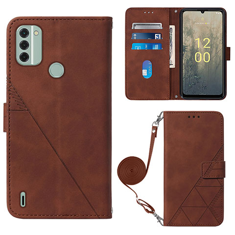 Custodia Portafoglio In Pelle Cover con Supporto YB1 per Nokia C31 Marrone