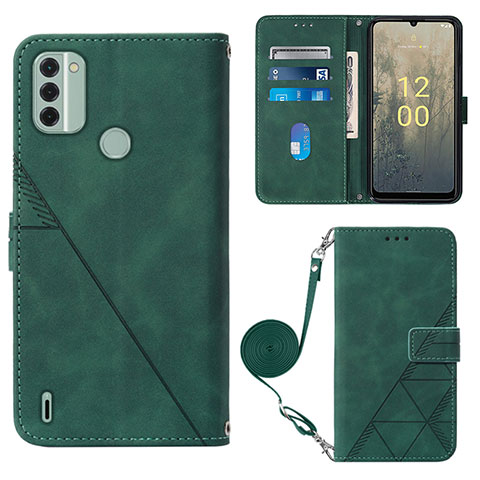 Custodia Portafoglio In Pelle Cover con Supporto YB1 per Nokia C31 Verde