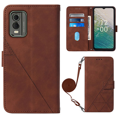 Custodia Portafoglio In Pelle Cover con Supporto YB1 per Nokia C32 Marrone