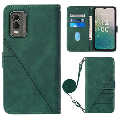 Custodia Portafoglio In Pelle Cover con Supporto YB1 per Nokia C32 Verde