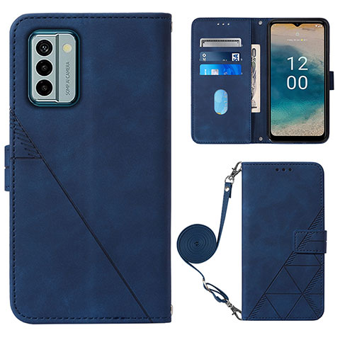 Custodia Portafoglio In Pelle Cover con Supporto YB1 per Nokia G22 Blu