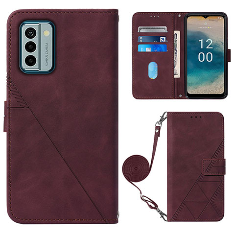 Custodia Portafoglio In Pelle Cover con Supporto YB1 per Nokia G22 Rosso