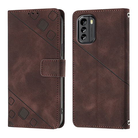 Custodia Portafoglio In Pelle Cover con Supporto YB1 per Nokia G60 5G Marrone