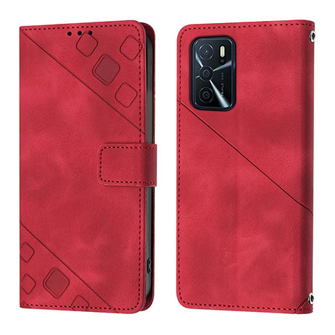 Custodia Portafoglio In Pelle Cover con Supporto YB1 per Oppo A16 Rosso