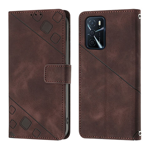 Custodia Portafoglio In Pelle Cover con Supporto YB1 per Oppo A16s Marrone