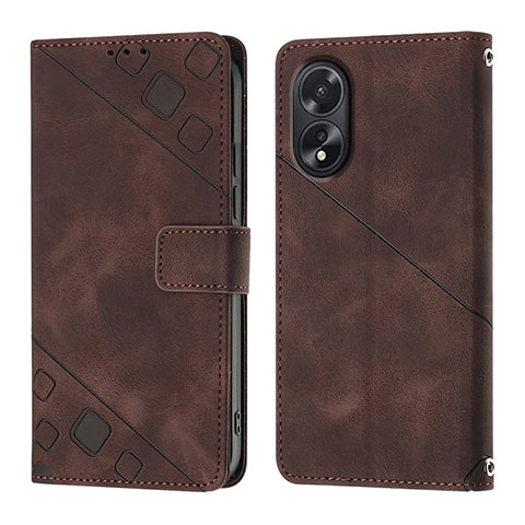 Custodia Portafoglio In Pelle Cover con Supporto YB1 per Oppo A18 Marrone