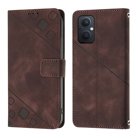 Custodia Portafoglio In Pelle Cover con Supporto YB1 per Oppo A96 5G Marrone