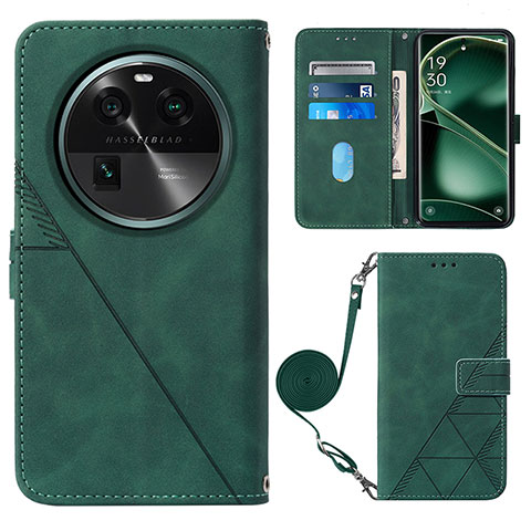 Custodia Portafoglio In Pelle Cover con Supporto YB1 per Oppo Find X6 Pro 5G Verde