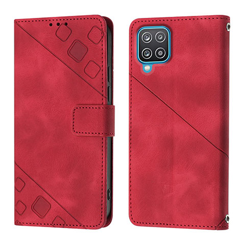 Custodia Portafoglio In Pelle Cover con Supporto YB1 per Samsung Galaxy A12 Rosso