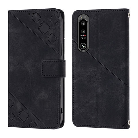 Custodia Portafoglio In Pelle Cover con Supporto YB1 per Sony Xperia 1 IV Nero