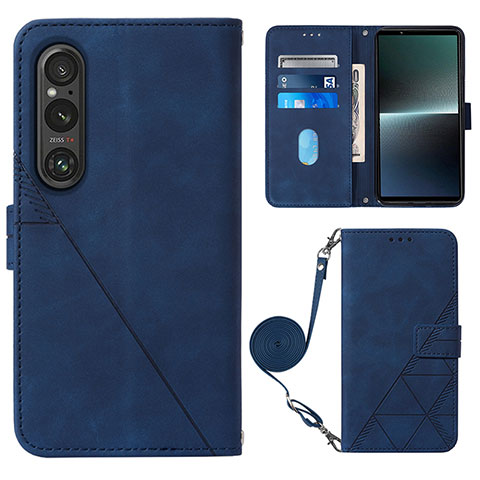 Custodia Portafoglio In Pelle Cover con Supporto YB1 per Sony Xperia 1 V Blu