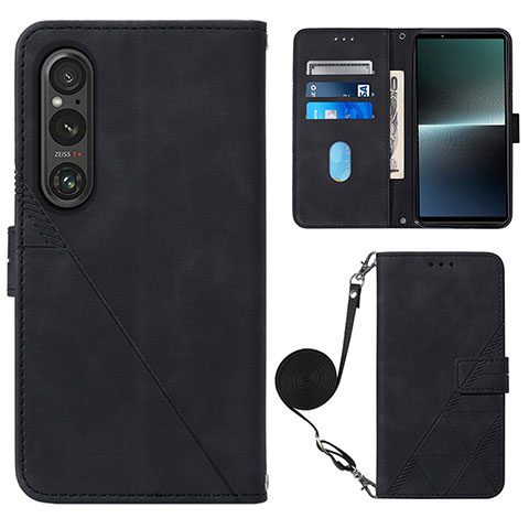 Custodia Portafoglio In Pelle Cover con Supporto YB1 per Sony Xperia 1 V Nero